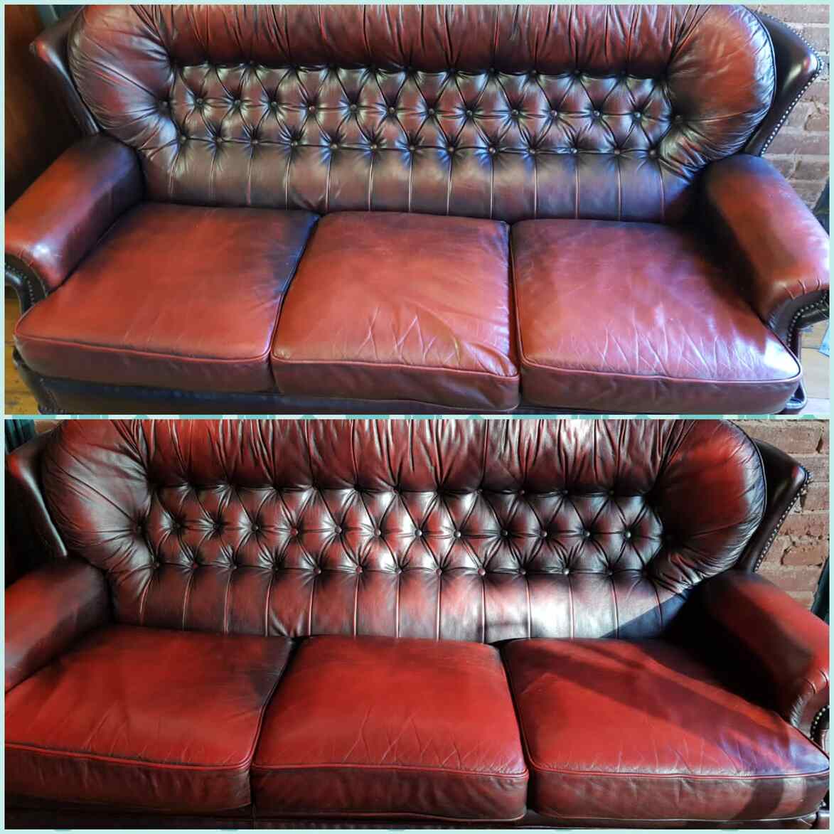 Leather sofa before and after cleaning