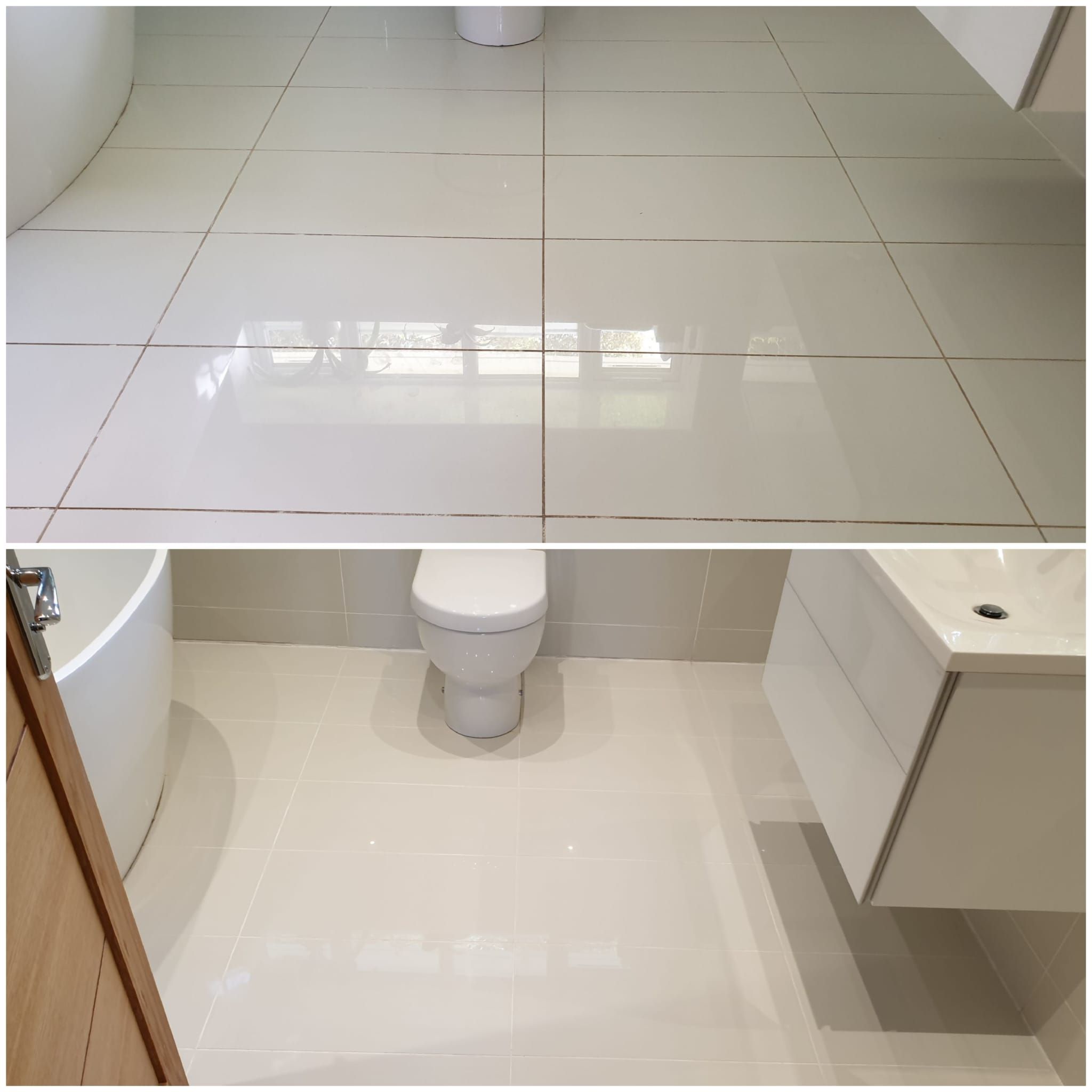 Bathroom floor before and after cleaning
