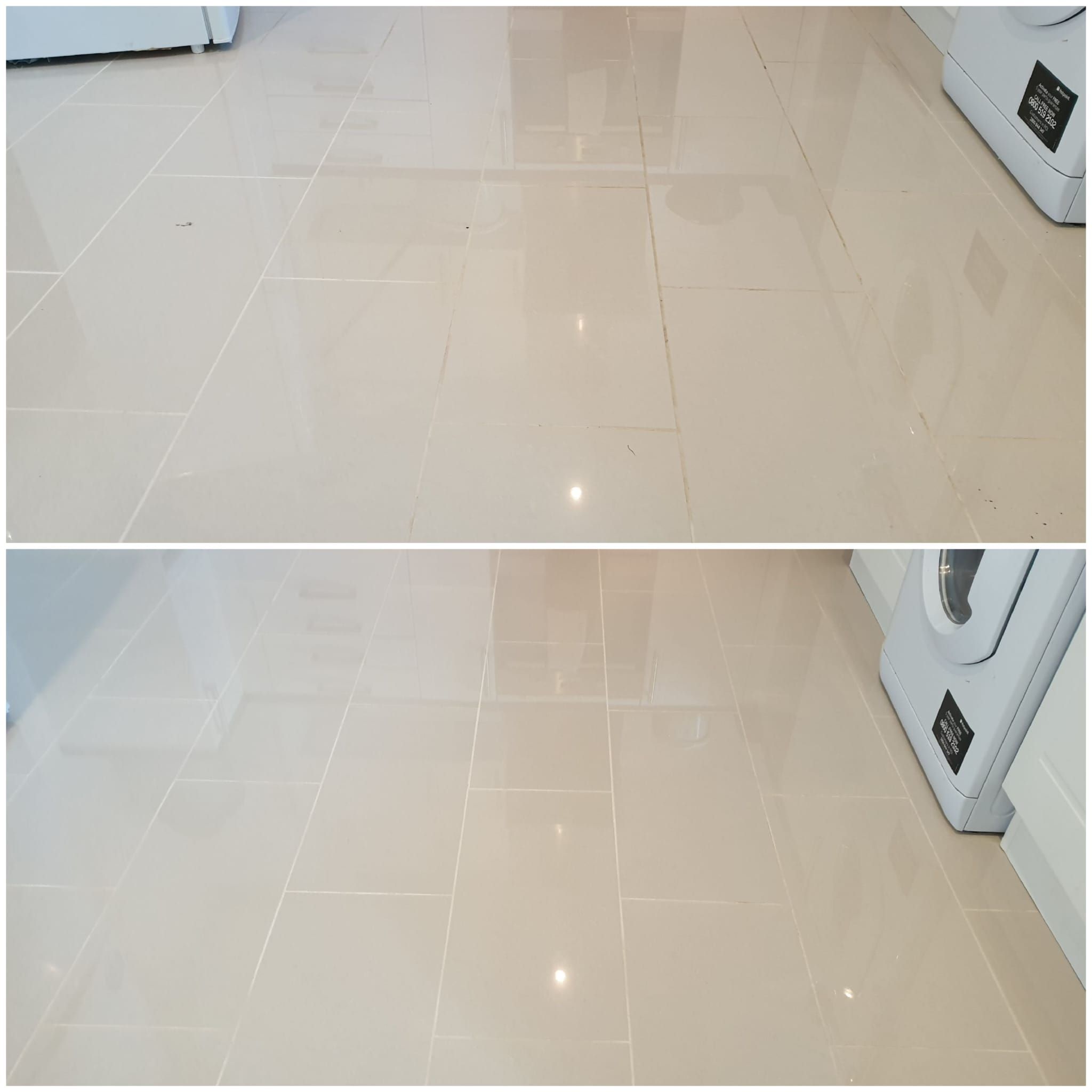 Cleaned kitchen floor before and after