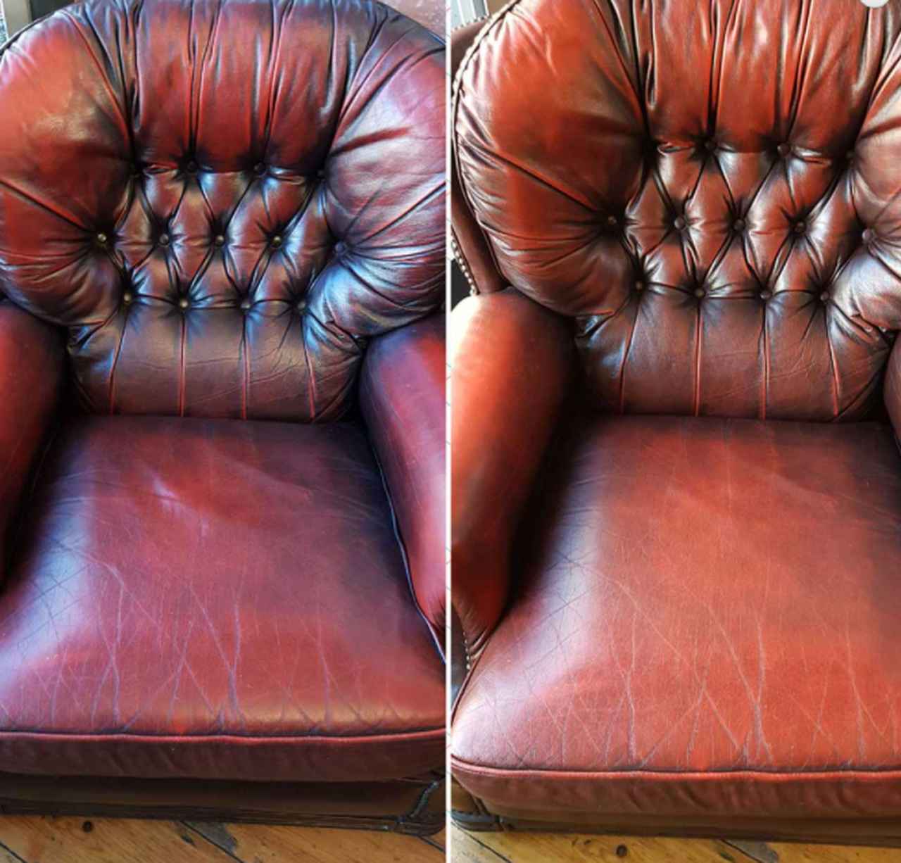 Leather chair before and after cleaning
