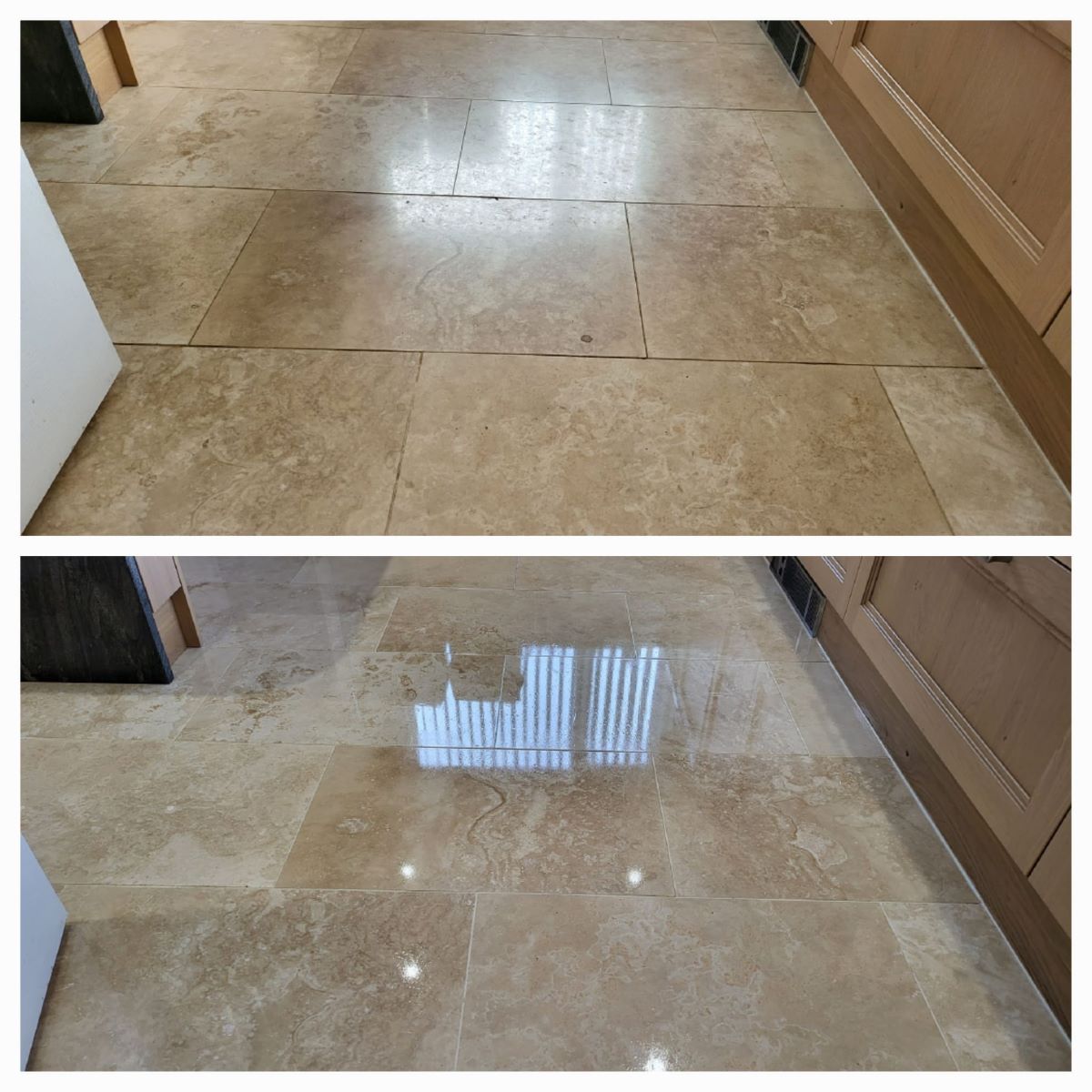 kitchen floor cleaning, before and after image