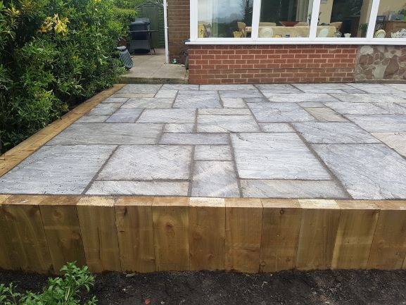 patio with wooden edging