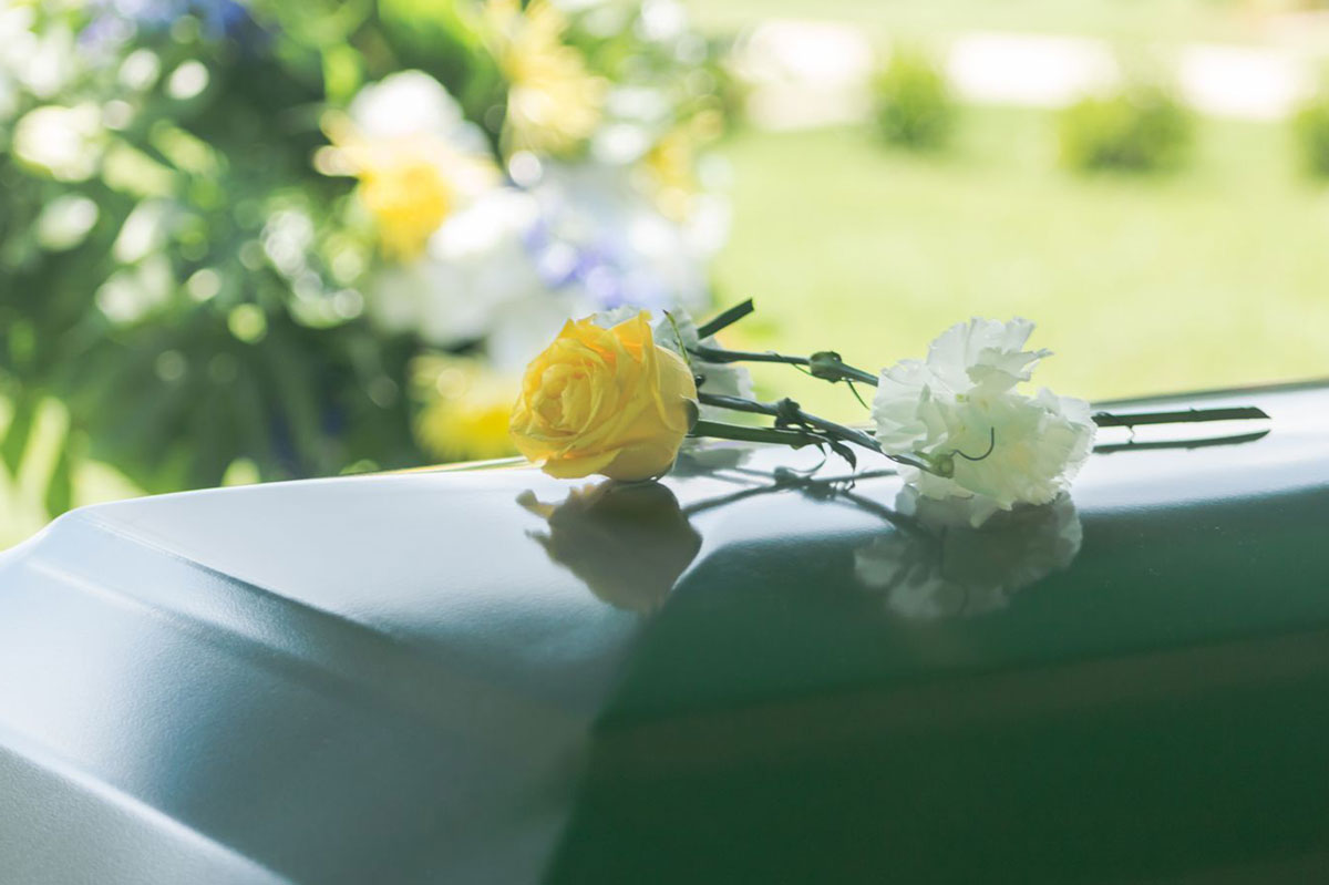 Yellow rose on coffin